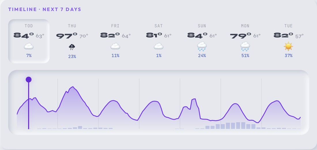 Next 7 days — hyperlocal forecast timeline